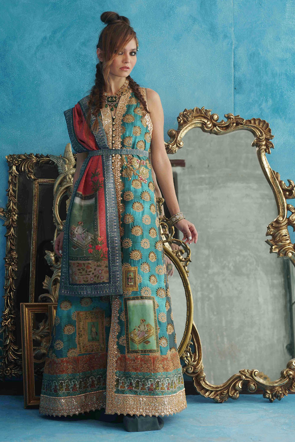 Pakistani Ferozi Zardozi Pure Raw Silk Long Jacket (3-Piece) - Image 1