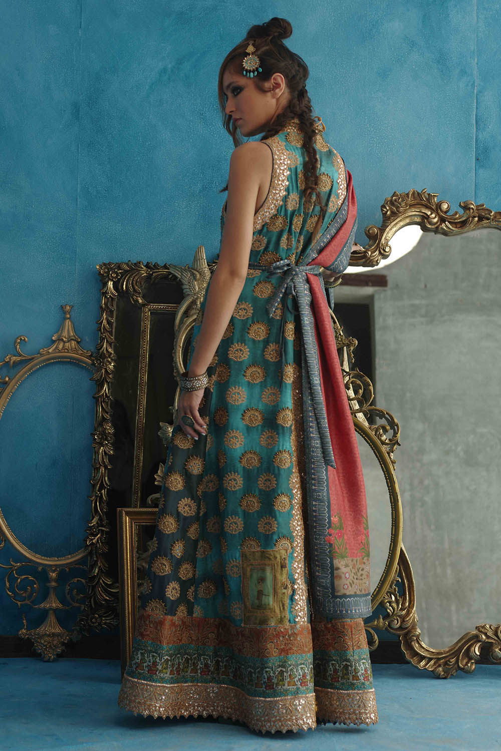 Pakistani Ferozi Zardozi Pure Raw Silk Long Jacket (3-Piece) - Image 6