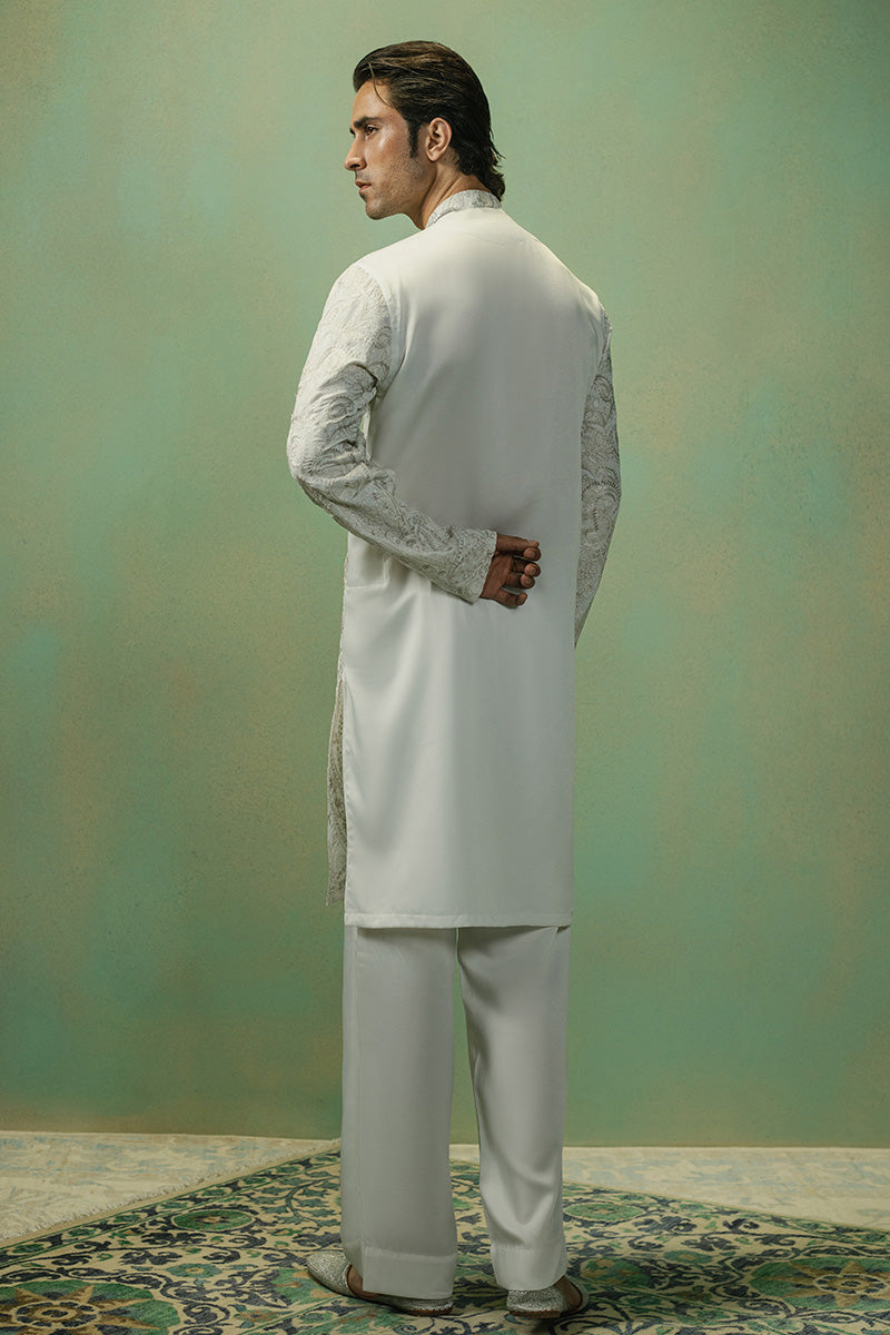 Teal Paisley Embroidered Silk-Blend Kurta Pajama (2-Piece) - Image 7