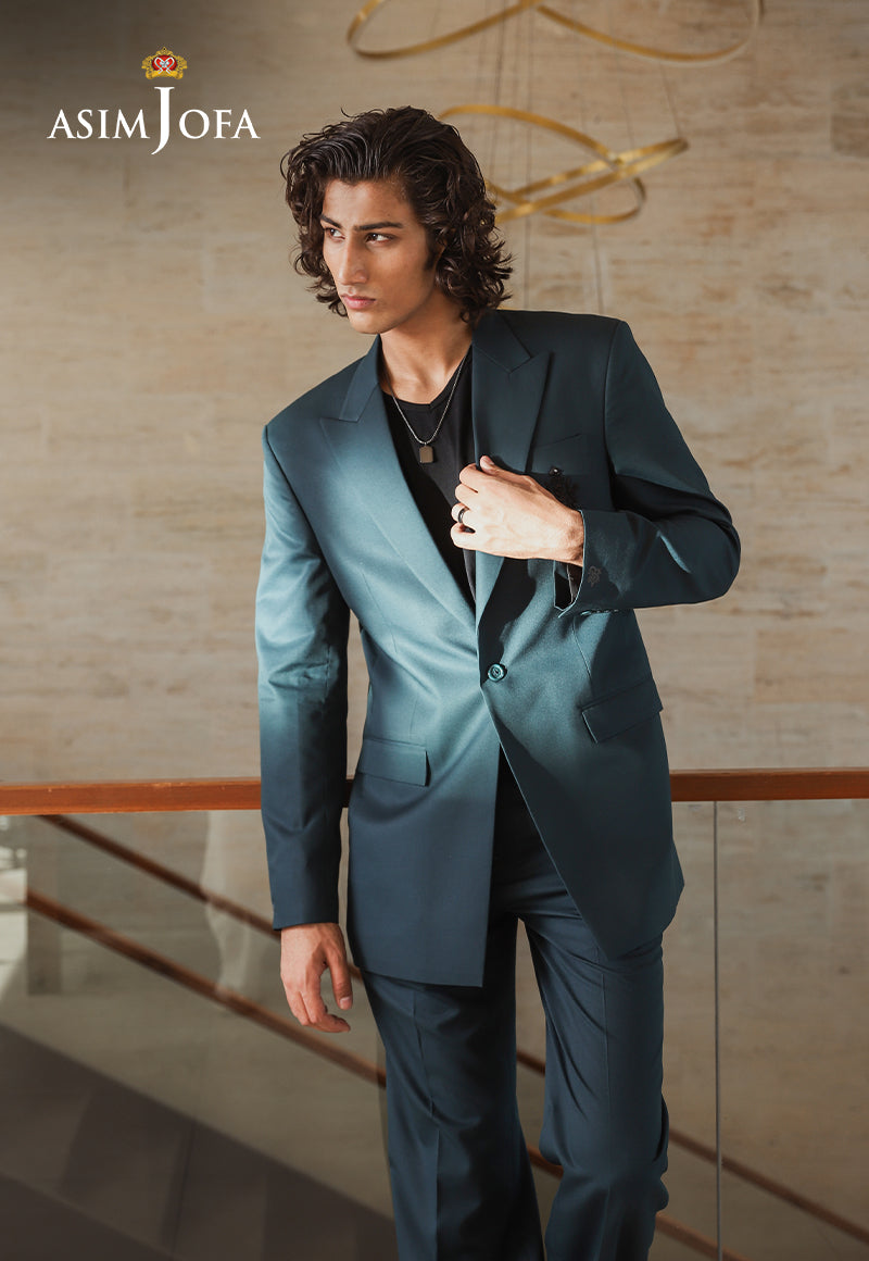 Teal Blue Crest-Detail Suiting Fabric 2-Piece Suit - Image 7