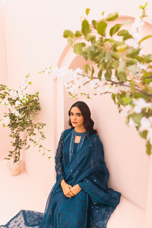 Teal Embroidered Chiffon Pishwas (3-Piece) - Image 4