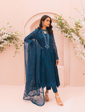 Teal Embroidered Chiffon Pishwas (3-Piece) - Image 5