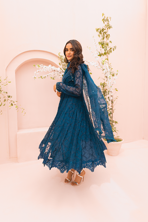 Teal Embroidered Chiffon Pishwas (3-Piece) - Image 7