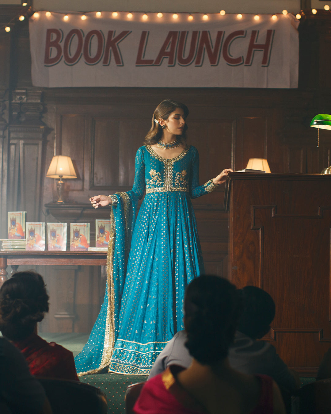 Pakistani Teal Blue Hand-Embroidered Chiffon Pishwas (3-Piece) - Image 1