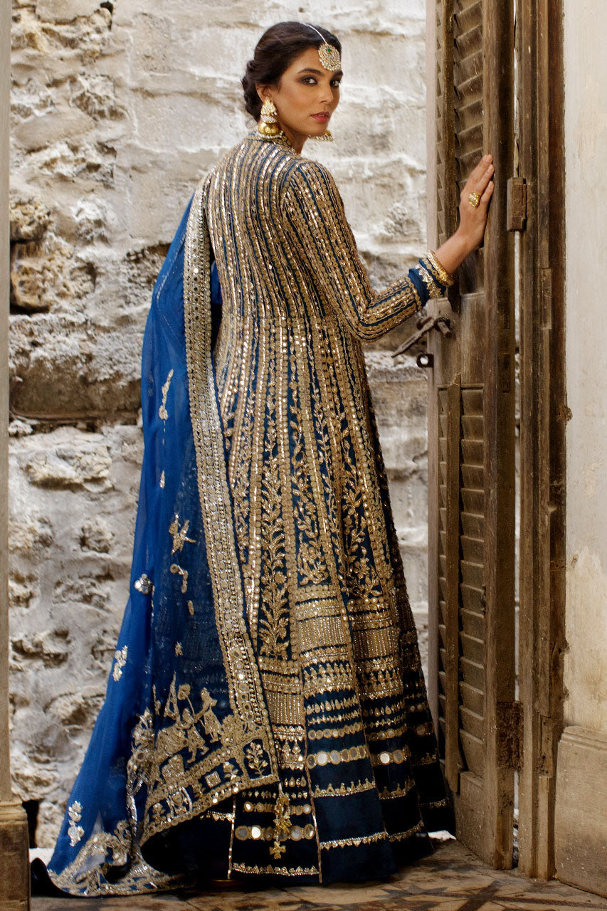 Teal Mirror Work Organza Pishwas Dress (2-Piece) - Image 5