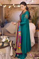 Pakistani Teal Handworked Pure Raw Silk Kalidaar Pishwas (3-Piece) - Image 3
