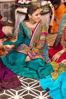 Pakistani Teal Handworked Pure Raw Silk Kalidaar Pishwas (3-Piece) - Image 9