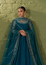 Teal Embroidered Korean Rawsilk Pishwas (2-Piece) - Image 6