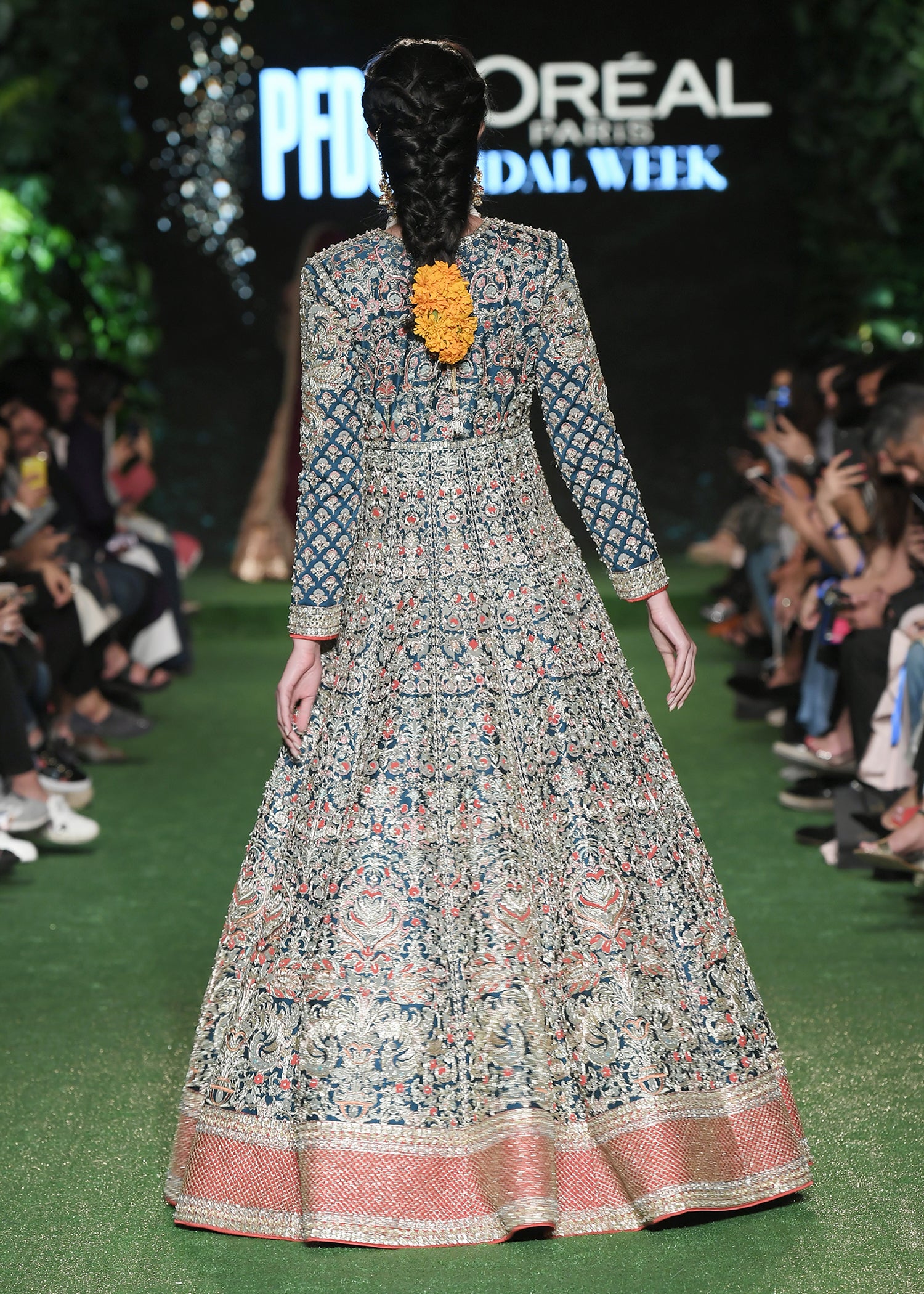 Deep Teal Metallic Embroidered Silk Blend Pishwas (2-Piece) - Image 8