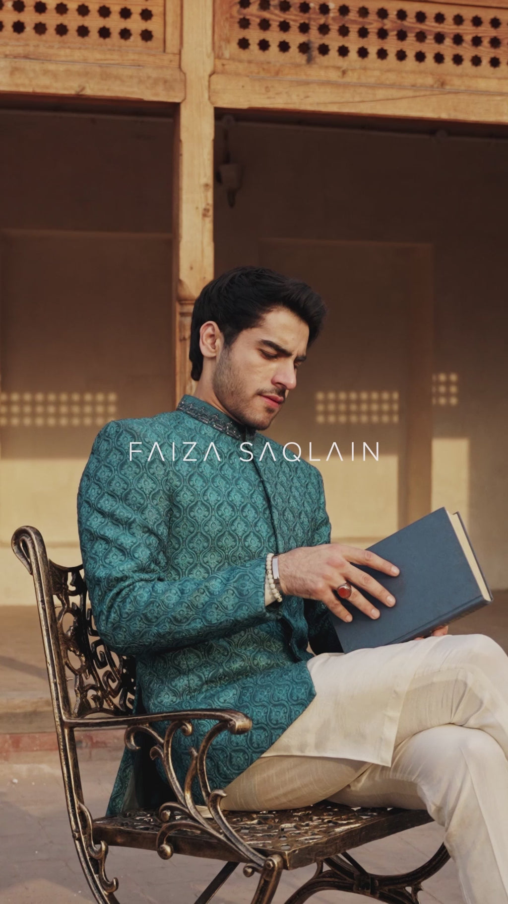 Teal Embroidered Korean Raw Silk Prince Coat (3-Piece) - Image 7