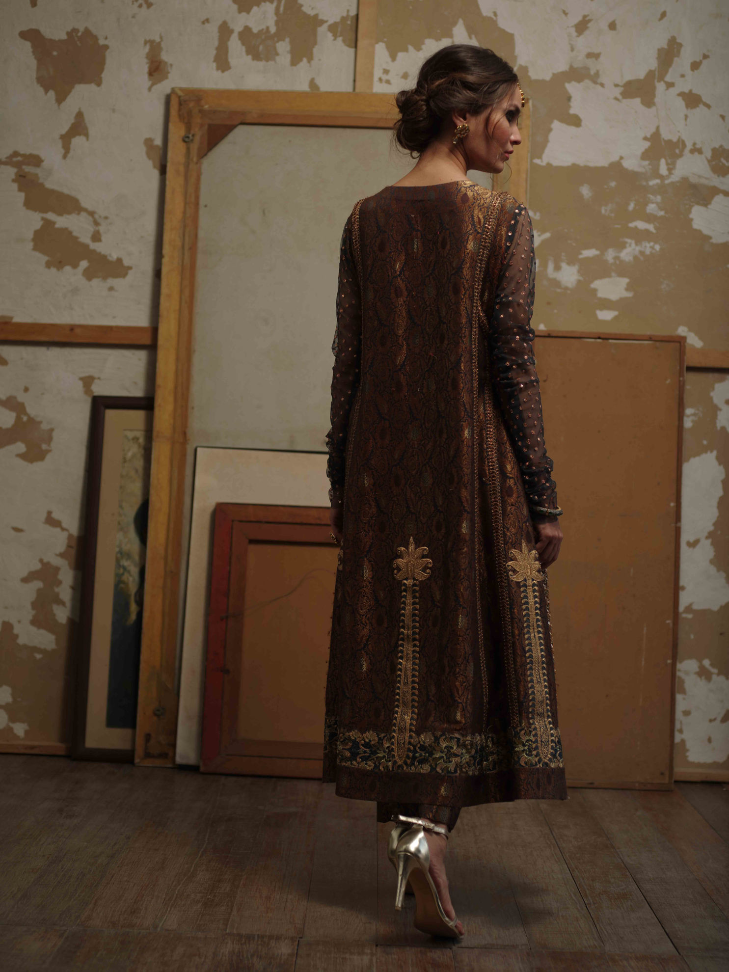 Pakistani Multicolour Zardozi Palachi & Brocade Salwar Kameez (2-Piece) - Image 4