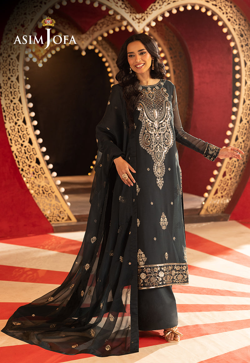 Teal Zari Sequin Chiffon & Silk 3-Piece Suit - Image 1