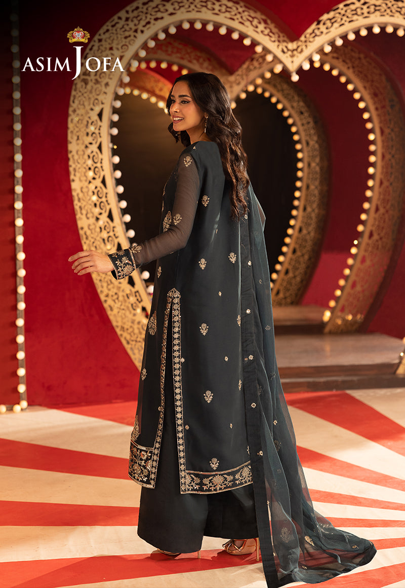 Teal Zari Sequin Chiffon & Silk 3-Piece Suit - Image 2