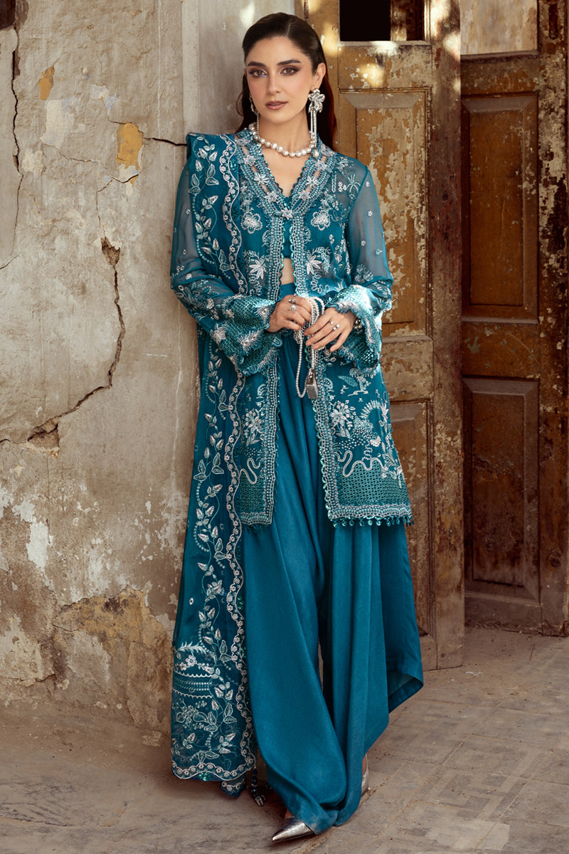 Teal Embroidered Chiffon Salwar Kameez (3-Piece) - Image 2