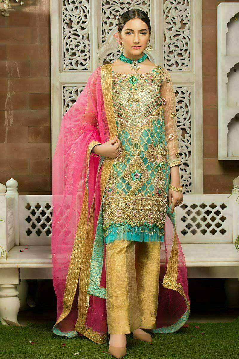 Pakistani Ferozi Embroidered Net Salwar Kameez (3-Piece) - Image 1