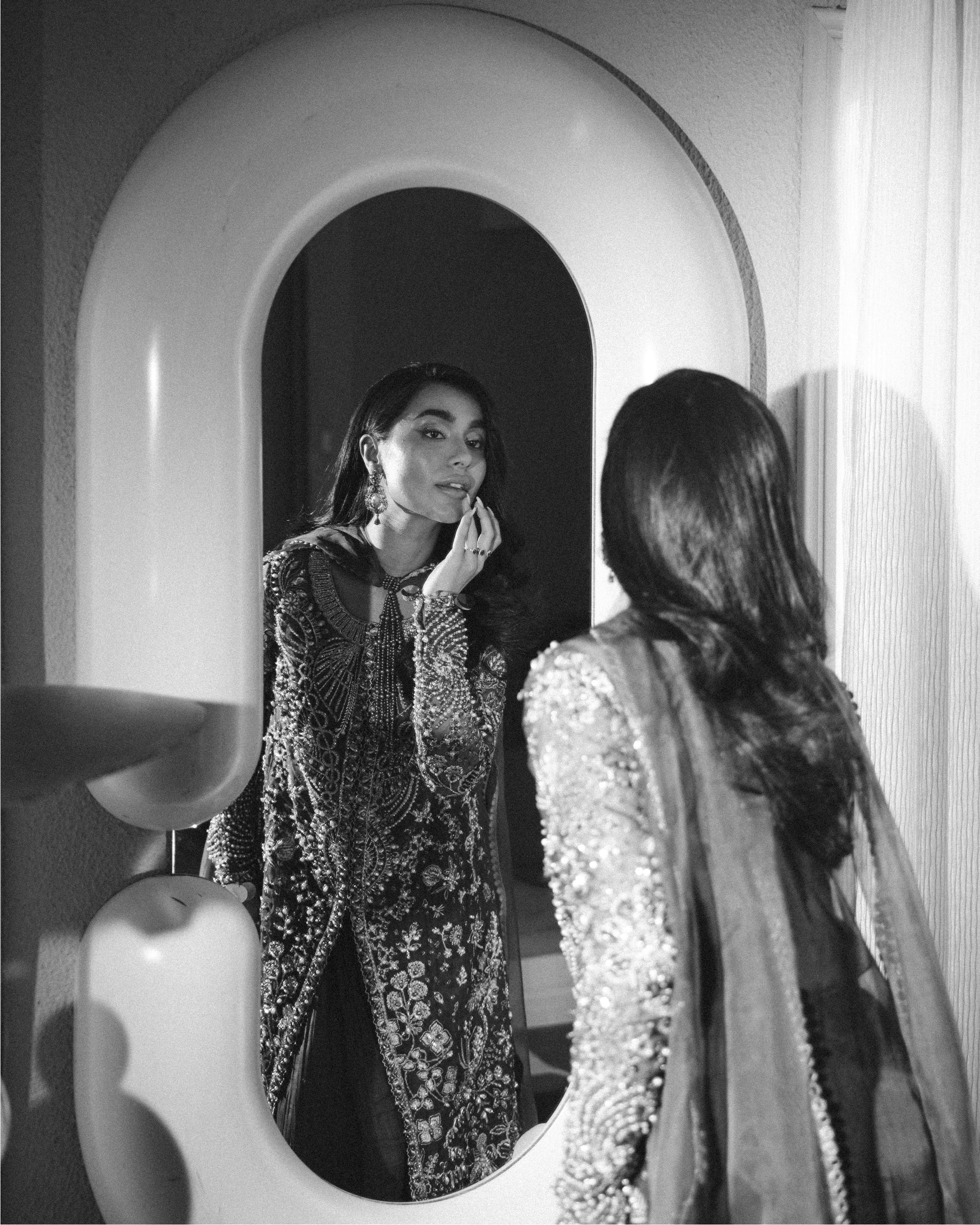 Teal Blue Embroidered Organza & Raw Silk Salwar Kameez (3-Piece) - Image 7