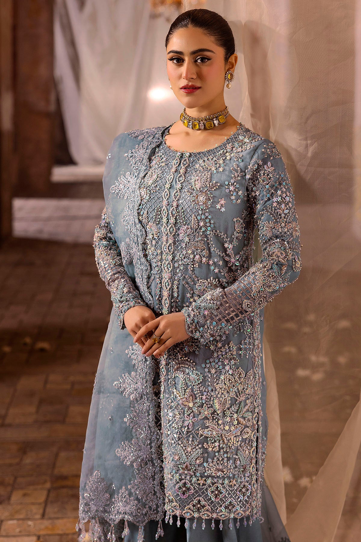 Ferozy Embroidered Organza & Silk Salwar Kameez (3-Piece) - Image 4
