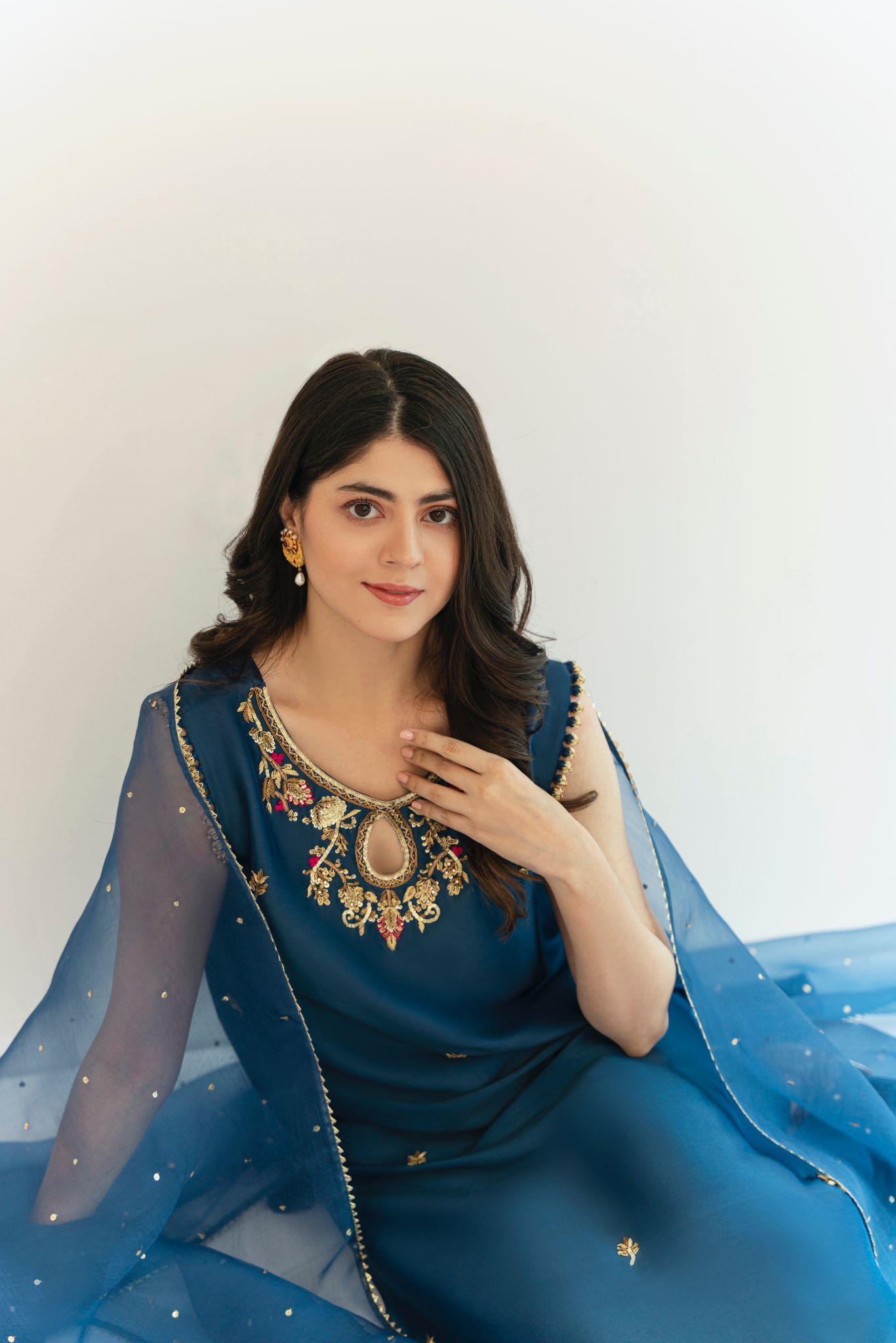 Teal Blue Embroidered Raw Silk Salwar Kameez (3-Piece) - Image 2