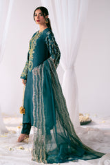 Teal Embroidered Korean Raw Silk Salwar Kameez (3-Piece) - Image 6