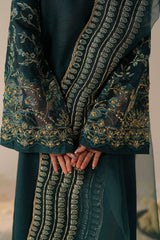 Teal Embroidered Korean Raw Silk Salwar Kameez (3-Piece) - Image 7