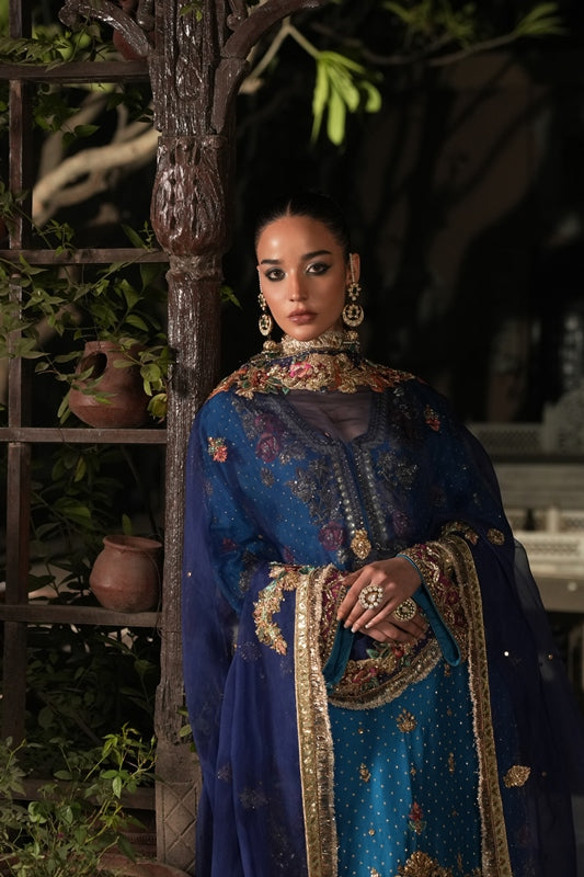 Pakistani Teal Kora Dabka Raw Silk Salwar Kameez (3-Piece) - Image 4