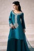 Teal Blue Embellished Raw Silk Salwar Kameez (3-Piece) - Image 4