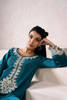 Teal Blue Embellished Raw Silk Salwar Kameez (3-Piece) - Image 8
