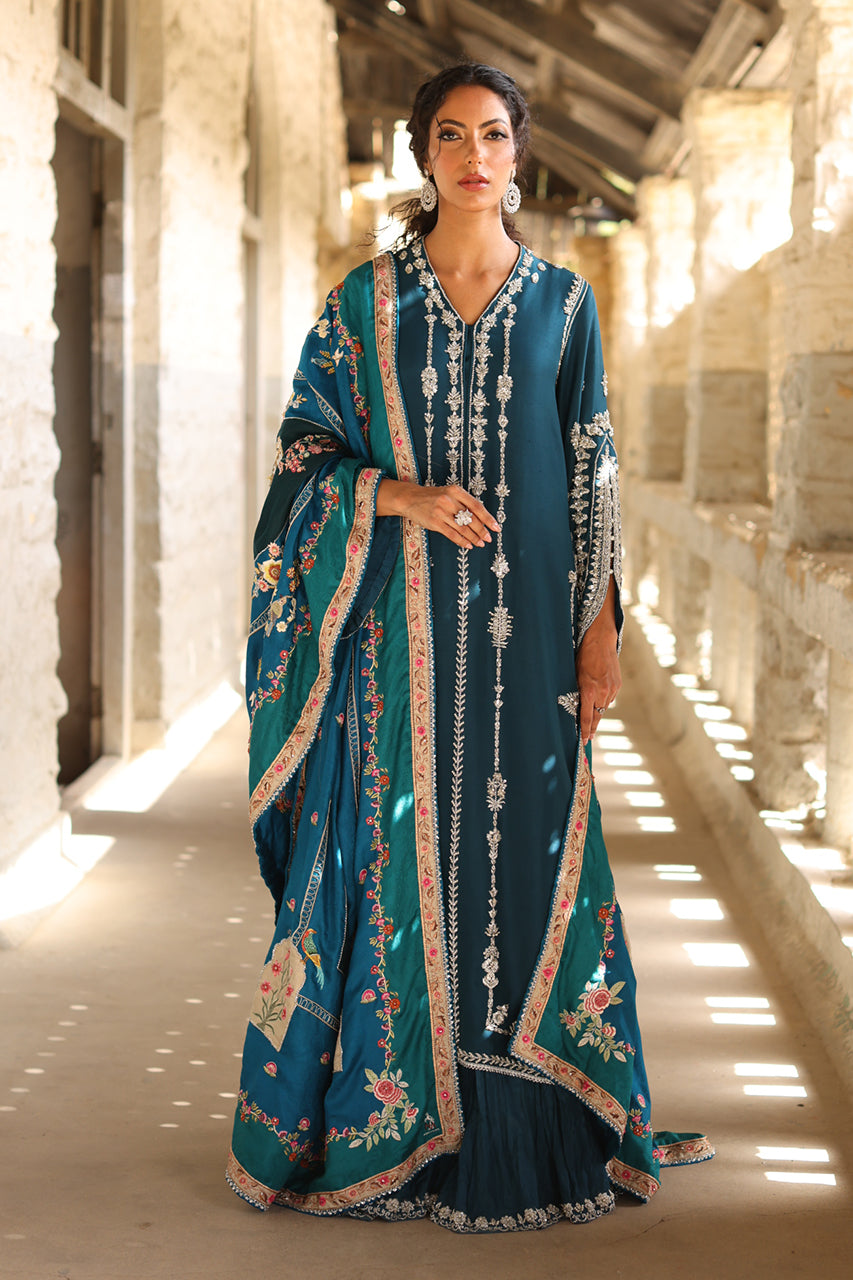 Teal Zardozi Raw Silk Salwar Kameez (3-Piece) - Image 7