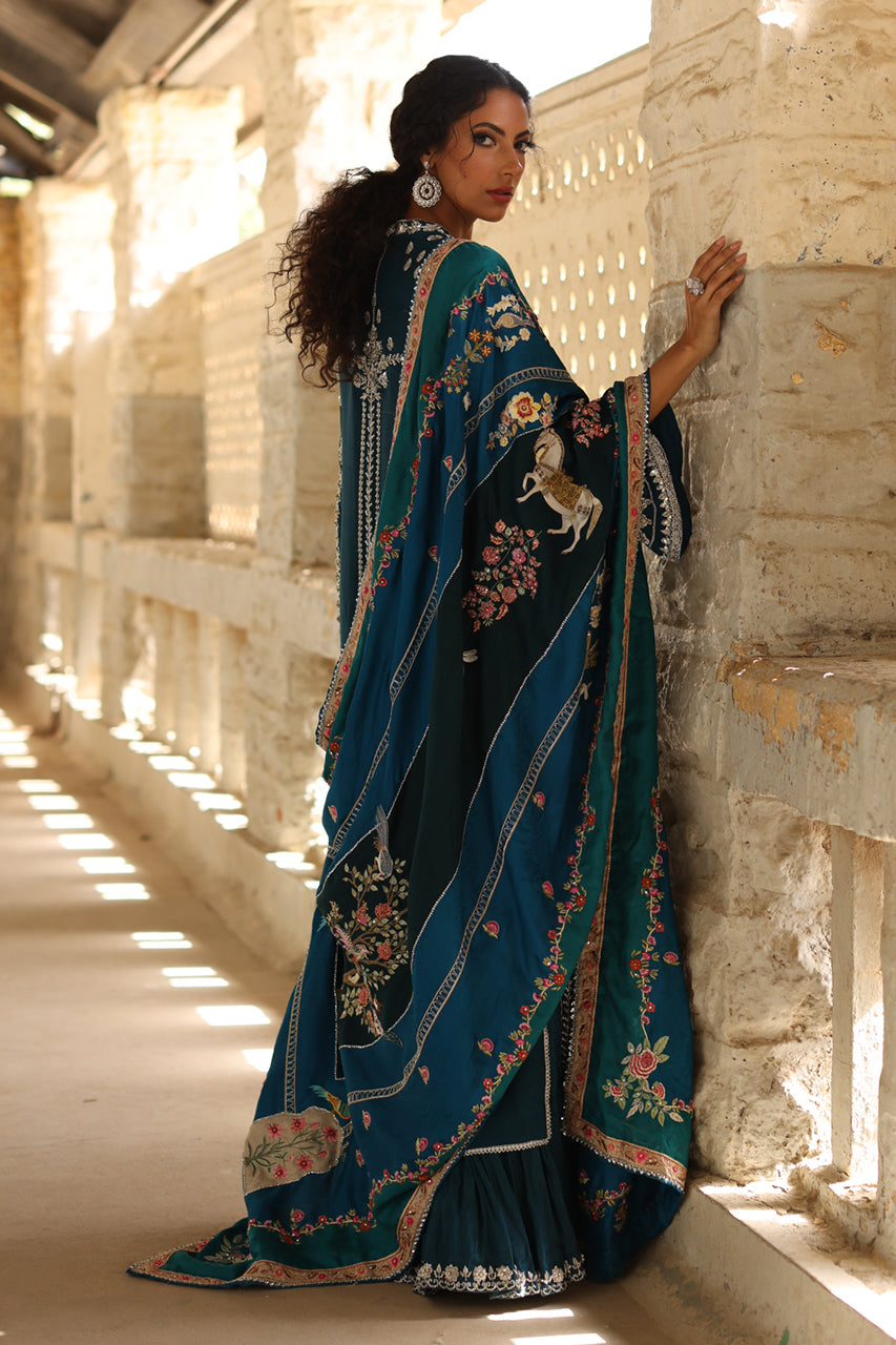 Teal Zardozi Raw Silk Salwar Kameez (3-Piece) - Image 8