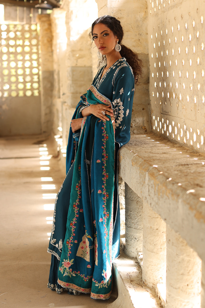 Teal Zardozi Raw Silk Salwar Kameez (3-Piece) - Image 9