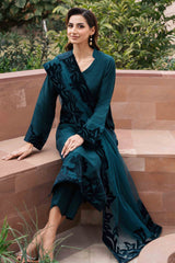Teal Green Velvet Appliqué Silk Salwar Kameez (3-Piece) - Image 5