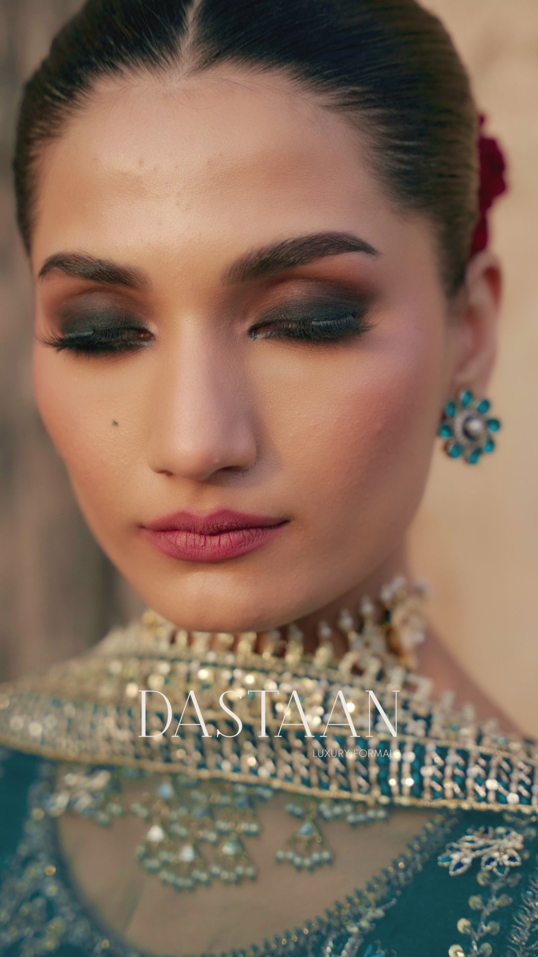 Pakistani Deep Teal Hand-Embellished Tussel Silk Salwar Kameez (3-Piece) - Image 9