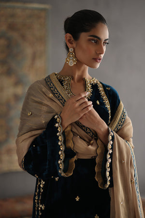 Teal Embroidered Velvet Salwar Kameez (3-Piece) - Image 5