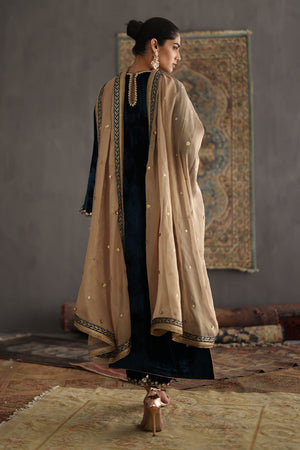 Teal Embroidered Velvet Salwar Kameez (3-Piece) - Image 6