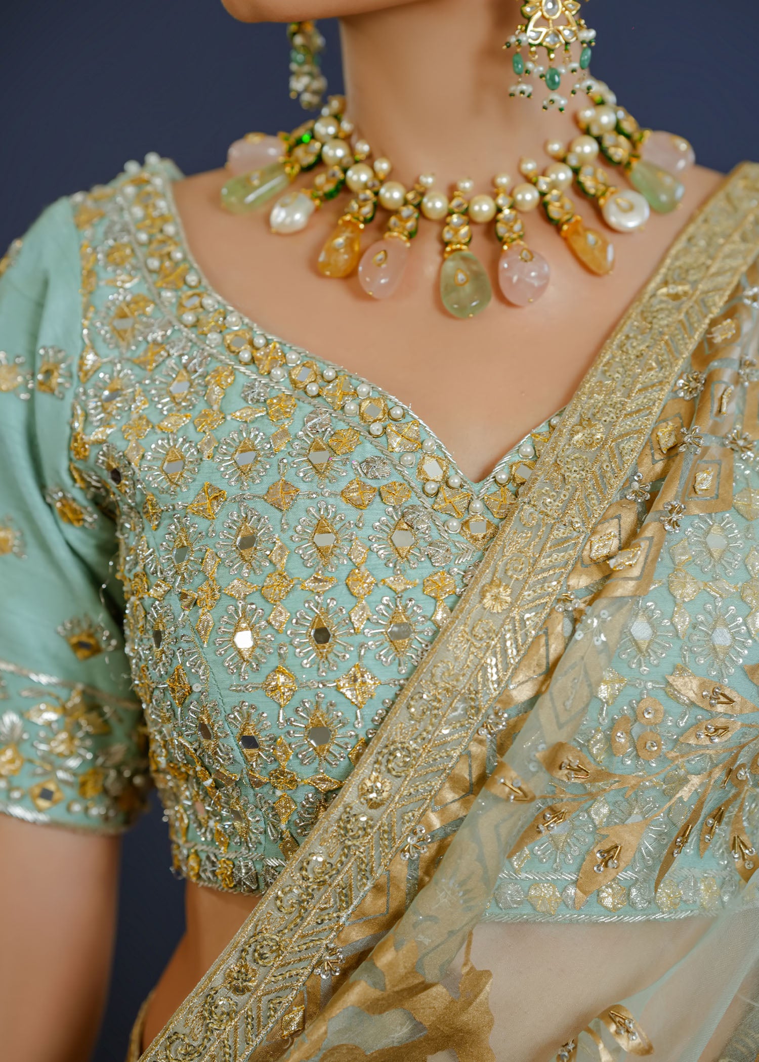 Ferozi Handworked Organza Saree with Raw Silk Blouse (2-Piece) - Image 3