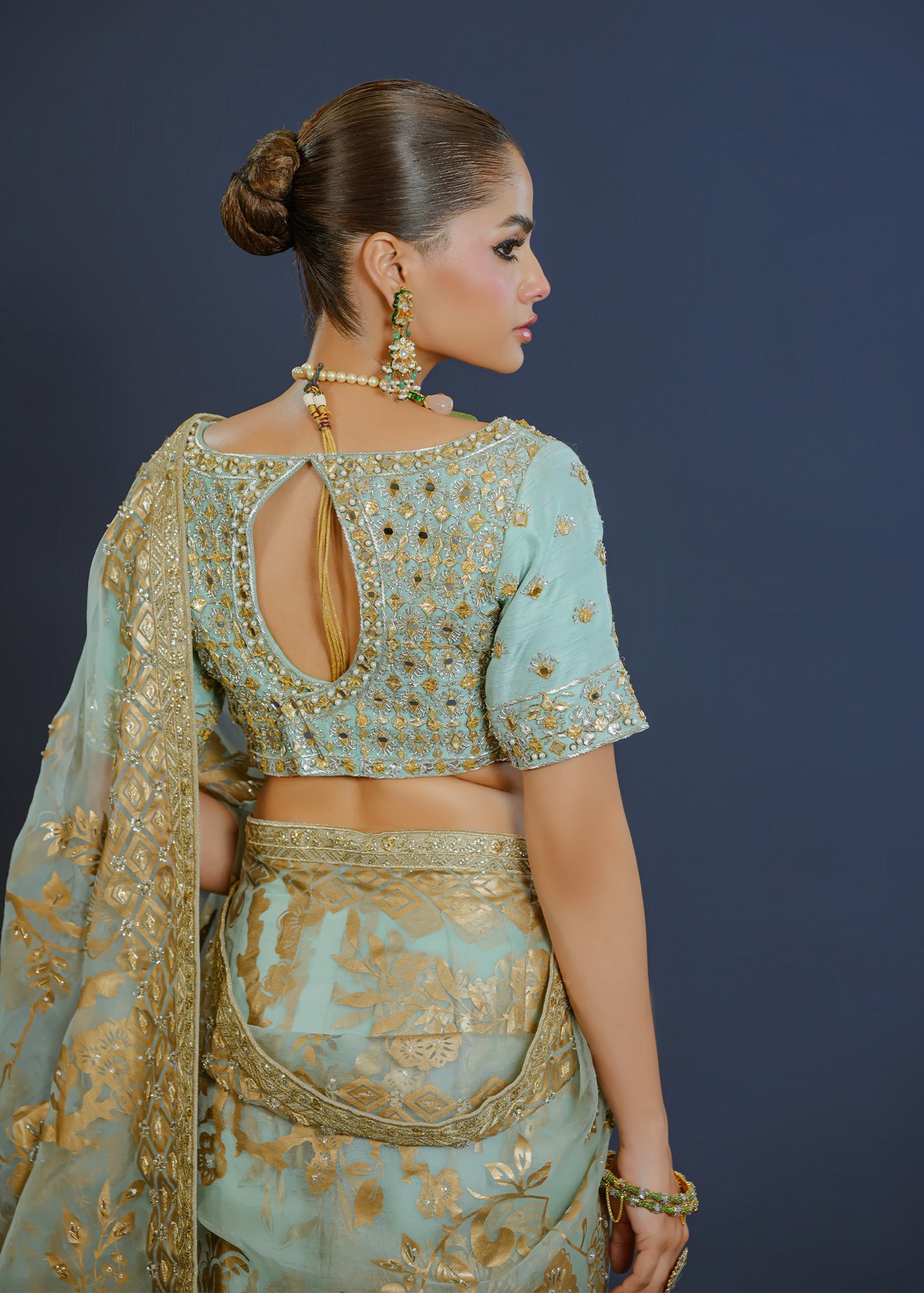 Ferozi Handworked Organza Saree with Raw Silk Blouse (2-Piece) - Image 4