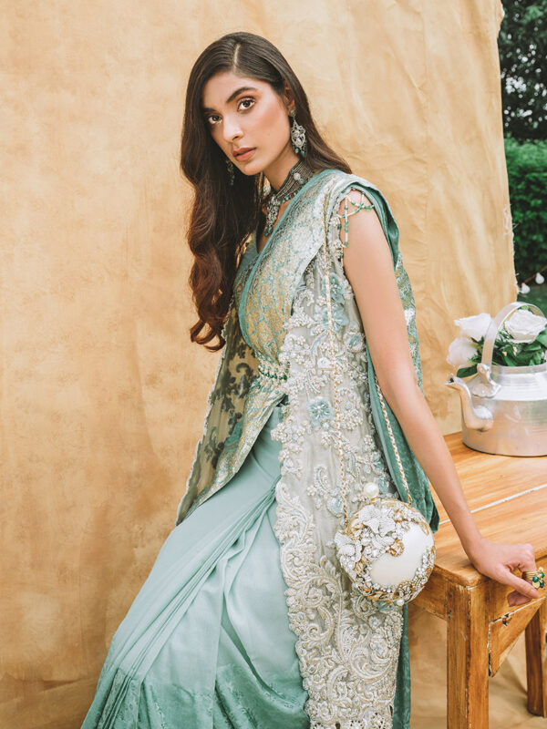 Teal Cut-Work Marori Tissue Saree (2-Piece) - Image 1