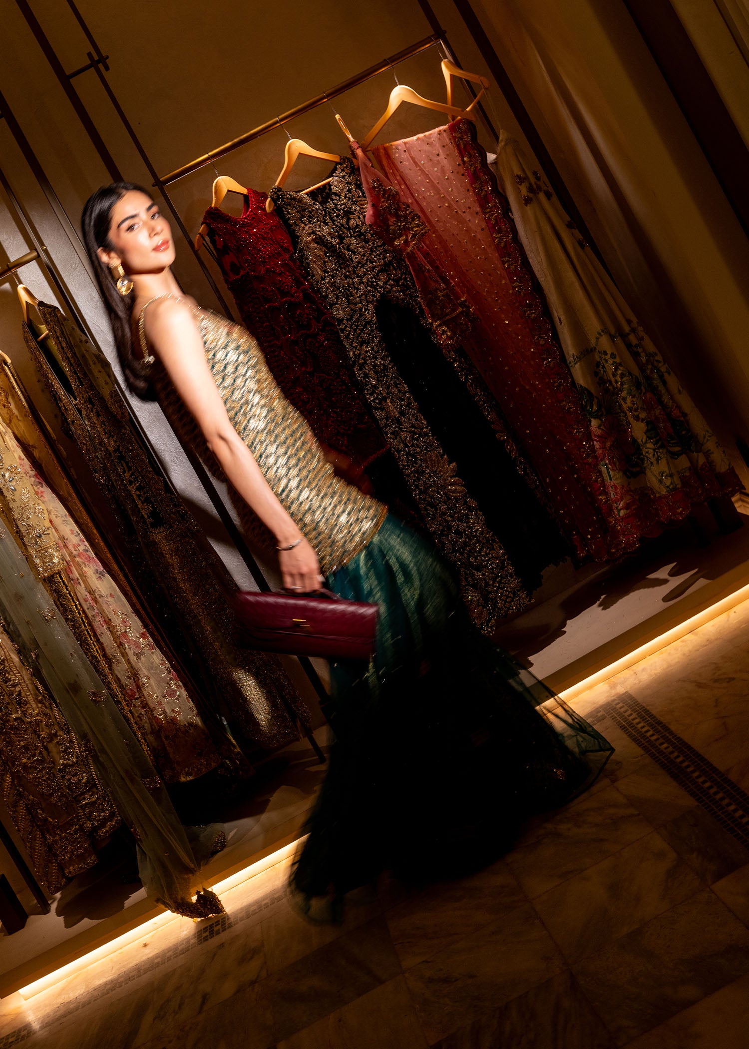 Teal Gold Hand-Embellished Net Silk Sharara (2-Piece) - Image 6