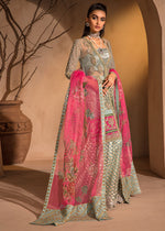 Pakistani Ferozi Embroidered Net Sharara Set (3-Piece) - Image 8