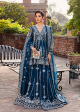 Pakistani Teal Blue Embroidered Organza Sharara Set (3-Piece) - Image 2