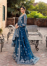Pakistani Teal Blue Embroidered Organza Sharara Set (3-Piece) - Image 3
