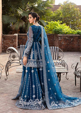 Pakistani Teal Blue Embroidered Organza Sharara Set (3-Piece) - Image 4
