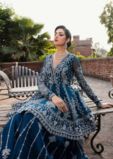 Pakistani Teal Blue Embroidered Organza Sharara Set (3-Piece) - Image 5