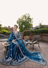 Pakistani Teal Blue Embroidered Organza Sharara Set (3-Piece) - Image 6