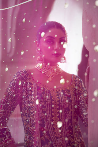 Pakistani Teal Dabka Resham Chiffon Sharara (3-Piece) - Image 9