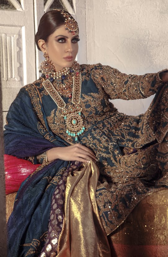 Teal Zardozi Silk Front-Open Sharara (3-Piece) - Image 1