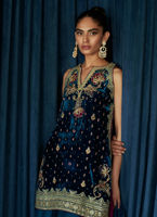 Teal Hand-Embellished Velvet Sharara (3-Piece) - Image 4