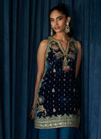 Teal Hand-Embellished Velvet Sharara (3-Piece) - Image 5