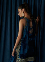 Teal Hand-Embellished Velvet Sharara (3-Piece) - Image 7