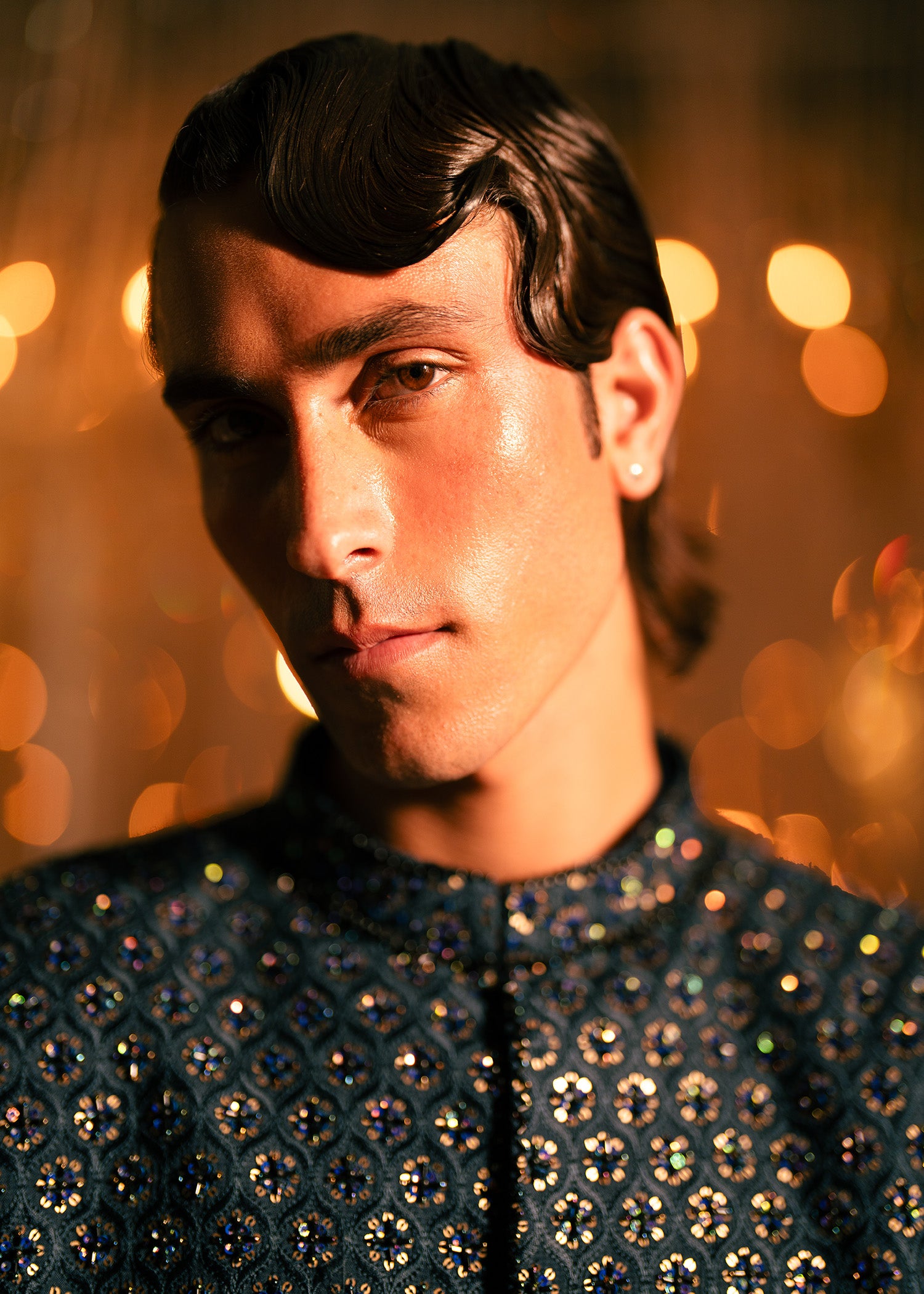 Teal Self-Embroidered Raw Silk Sherwani (3-Piece) - Image 5